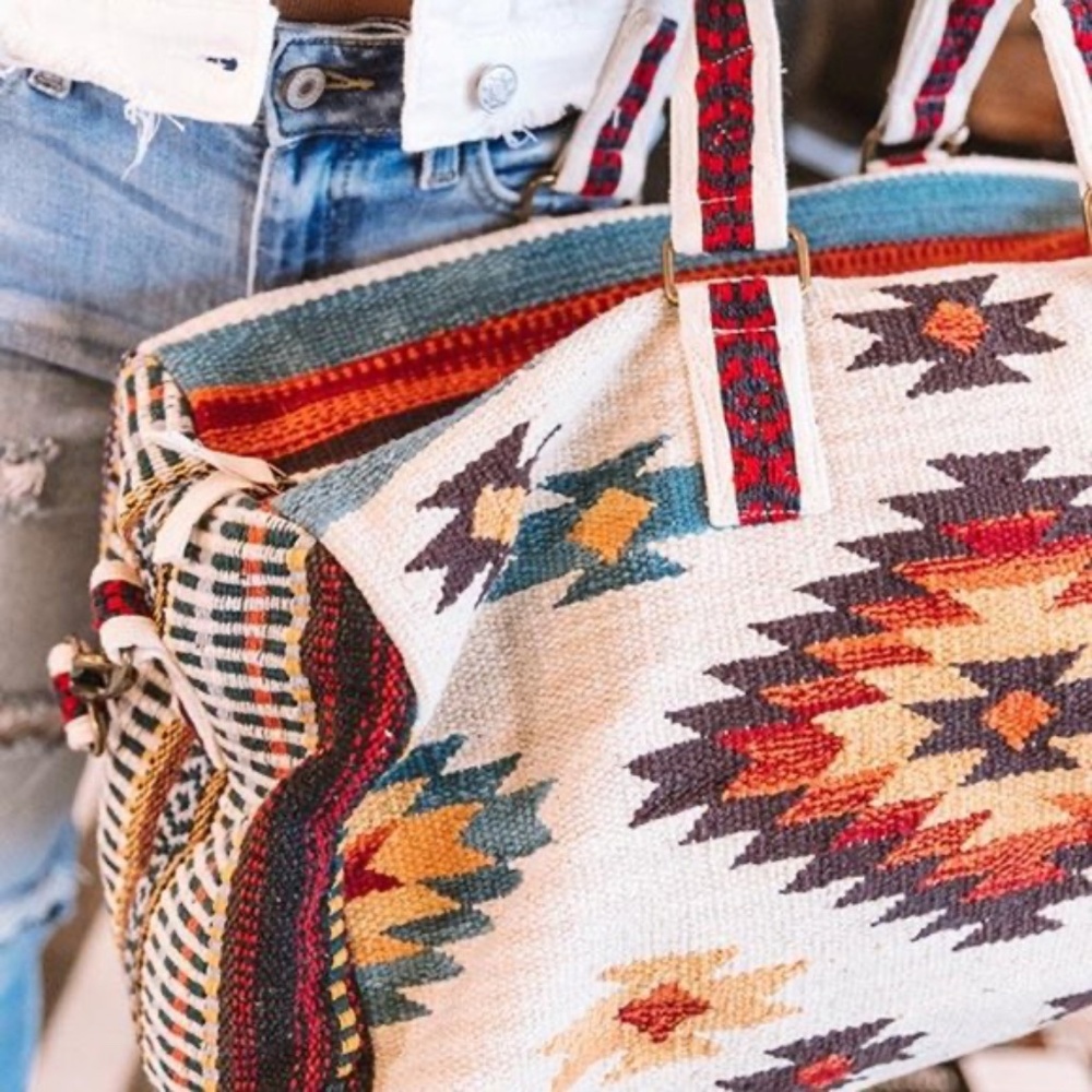 NEW Navajo Aztec Woven Weekender Duffle Bag - Picture 3 of 8